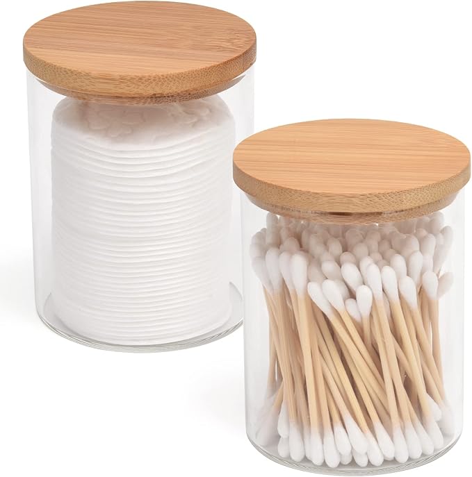 2 Pack Glass Qtip Holder Dispenser Set by BKYFPQ