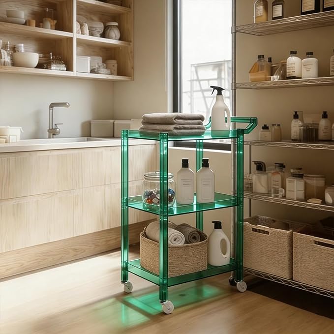 Acrylic Utility Rolling Cart, 3-Tier Clear Acrylic Storage Cart - Image 4