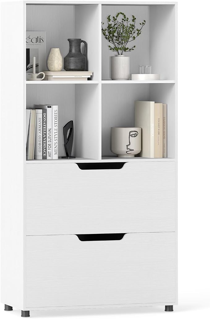 GOFLAME 4-Tier Bookcase with 2 Drawers, 51” Tall Bookshelf with 4-Cube Open by GOFLAME