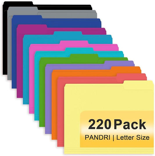File Folder, PANDRI 220 Pack Colored File Folder, 1/3 Cut Tab, Letter Size by PANDRI