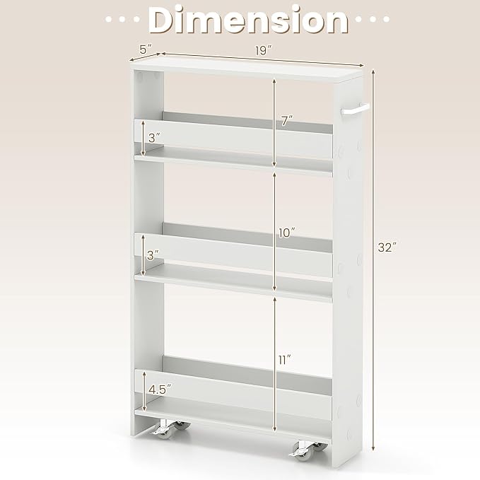 MAT EXPERT Slim Rolling Storage Cart, 4-Tier Freestanding Slim Storage Cart - Image 8