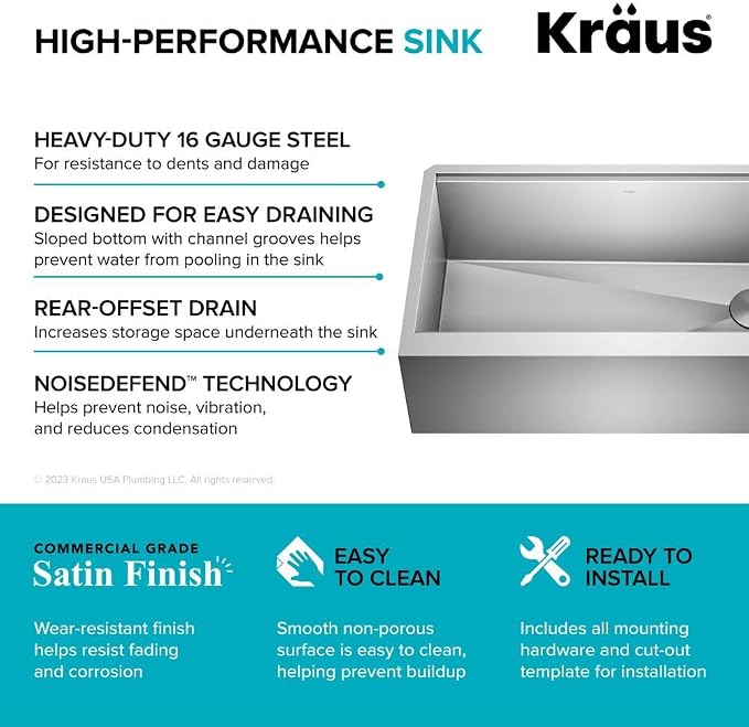 KRAUS Kore 33-Inch Farmhouse Workstation 16 Gauge Single Bowl Stainless Steel - Image 11