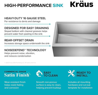 KRAUS Kore 33-Inch Farmhouse Workstation 16 Gauge Single Bowl Stainless Steel - Image 11