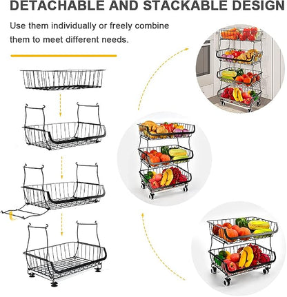 Miyawell Fruit Vegetable Storage Basket, 4 Tier Stackable Metal Wire Storage - Image 6