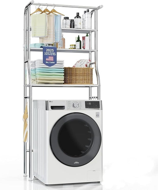 Over The Washer and Dryer Storage Shelf, 3 Tier Laundry Room Metal Drying Rack by Kiseely