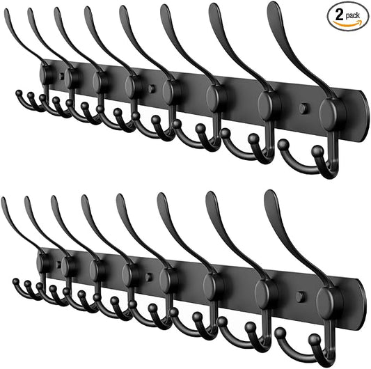 Coat Rack Wall Mount with 8 Tri Hooks, Stainless Steel 24 Inch – Black Matte by SAYONEYES