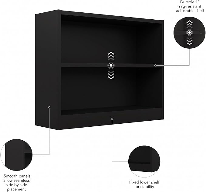 Bush Furniture Universal Small 2 Shelf Bookcase in Black, Low Storage and - Image 6