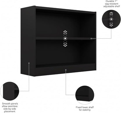 Bush Furniture Universal Small 2 Shelf Bookcase in Black, Low Storage and - Image 6