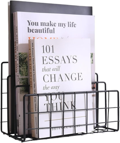 File Folder Organizer for Desktop, 3 Section Metal Vertical magazine Stand by Unknown