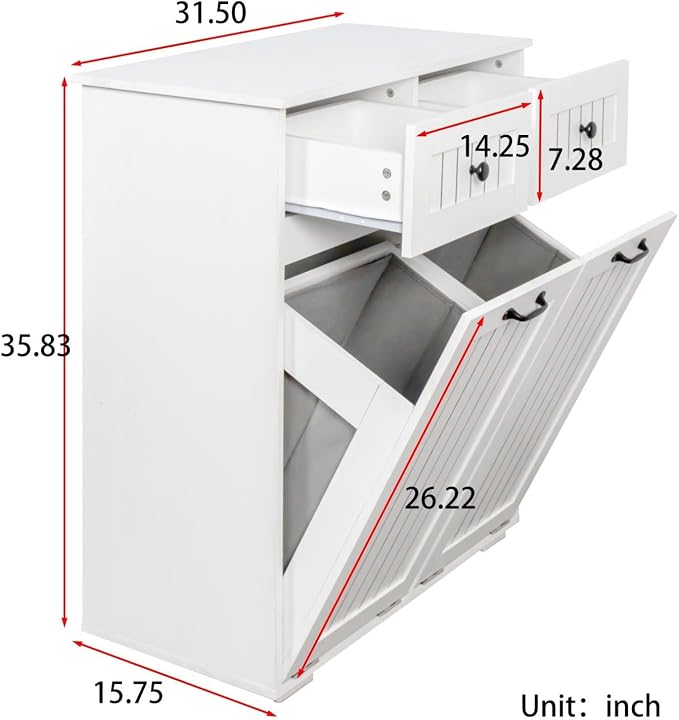 Laundry Hamper Cabinet with 2 Baskets & 2 Drawers, 31.5" Bathroom Clothes - Image 3