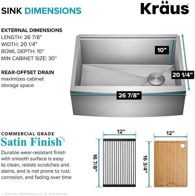 KRAUS Kore 27-Inch Farmhouse Workstation 16 Gauge Stainless Steel Kitchen Sink - Image 5