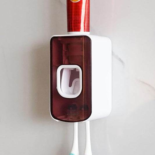 2 Slot Toothbrush Holder and Toothpaste Dispenser Wall Mounted, Automatic by LUEXBOX