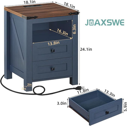 Nightstands Set of 2 with Charging Station, Farmhouse Night Stand with 2 - Image 3