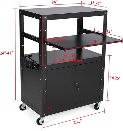 Mobile AV Cart with Locking Storage Cabinet, Adjustable Laptop Stand & Drop - Image 2