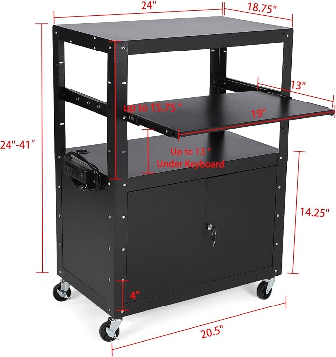 Garvee Mobile AV Cart with Lockable Cabinet, Adjustable Height Laptop Stand - Image 2