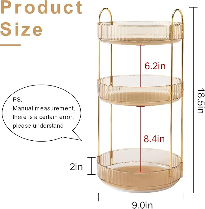 360 Rotating Makeup Organizer, 3 Tier Countertop Storage, Fits Cosmetics - Image 3