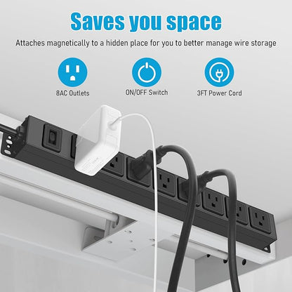 HHSOET Magnetic Mount Power Strip, 8 Outlet Mountable Socket, Metal Heavy Duty - Image 3