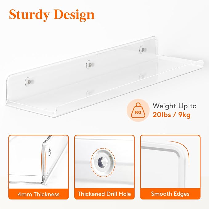 Lifewit Floating Shelves for Wall, 4 Pack 15" Clear Acrylic Shelf Room Decor - Image 4