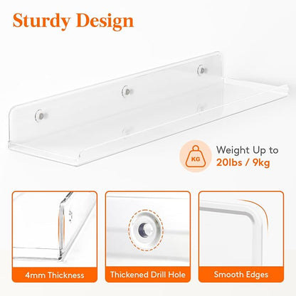 Lifewit Floating Shelves for Wall, 4 Pack 15" Clear Acrylic Shelf Room Decor - Image 4