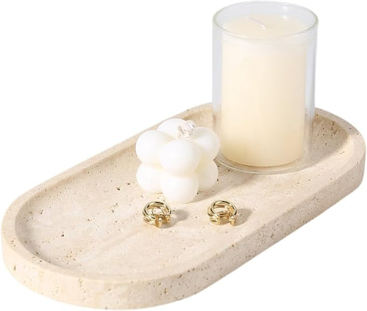 Koville Natural Marble Tray for Bathroom Counter, Vanity Tray Stone Trays for by Koville