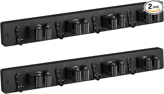 2 Pack Black Mop Broom Holder Wall Mount by OUTNILI