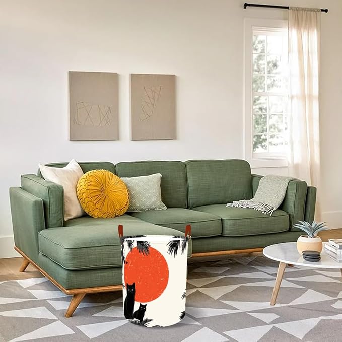 Laundry Baskets 15.7x19.7 Inch Large Black Cat Red Sun Jungle Design - Image 8