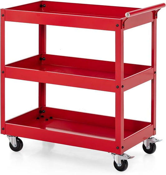 Goplus 3-Tier Utility Cart, Heavy Duty Commercial Service Tool Cart w/Lockable by Goplus