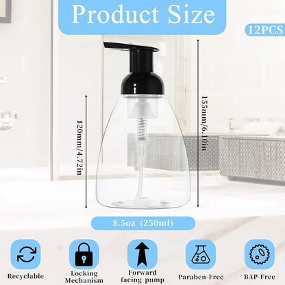 12 Pack Foam Soap Dispenser, 8oz/250ml Refillable Pump Bottle Dispenser Clear - Image 4