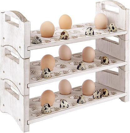 Wooden Egg Holder 3 Layer Fresh Egg Rack Holders Countertop Stackable Quail Egg - Image 6