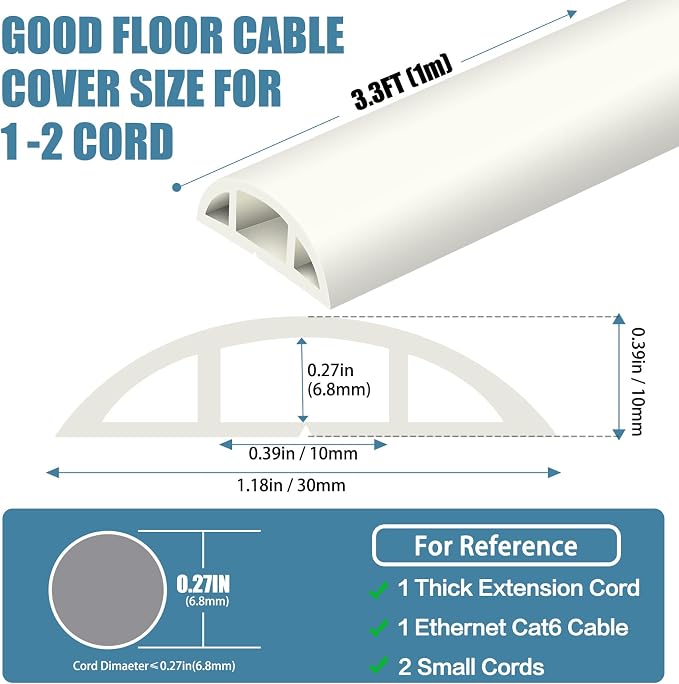 Floor Cord Covers for Wires 3.3FT Cable Hider Wire Cover Self Adhesive Cord - Image 2