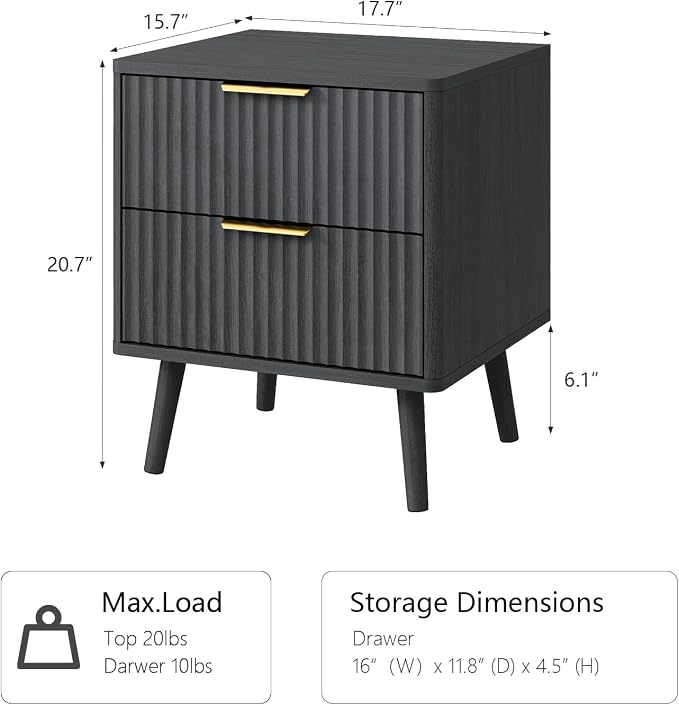 CARPETNAL Fluted Nightstand, Wood End Table Mid Century Night Stands - Image 2