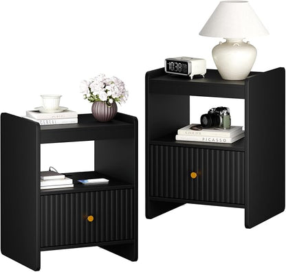 HIFYOBRO 21.6" Tall Fluted Nightstand Set, End Table by HIFYOBROUS