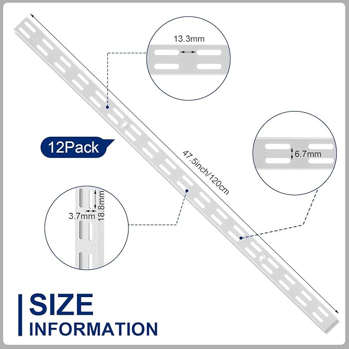 12 Pack 47 Inch Dual Track Upright Wall Shelving System Shelf Bracket Twin Slot - Image 3