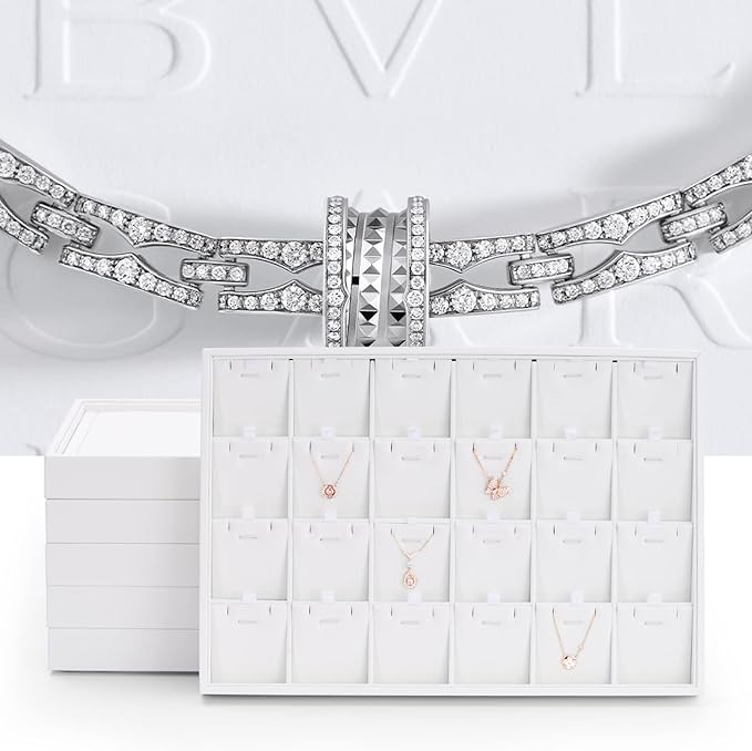 Oirlv Premium White Leather Stackable Jewelry Tray 24 Grid Jewelry Organizer - Image 2