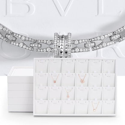 Oirlv Premium White Leather Stackable Jewelry Tray 24 Grid Jewelry Organizer - Image 2