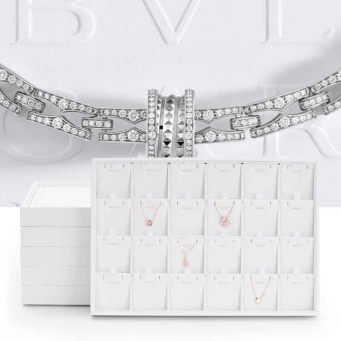 Oirlv Premium White Leather Stackable Jewelry Tray 12 Grid Jewelry Drawer - Image 2