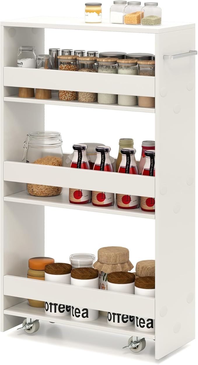 Slim Rolling Storage Cart, 4 Tier Narrow Kitchen Cart by SILKYDRY