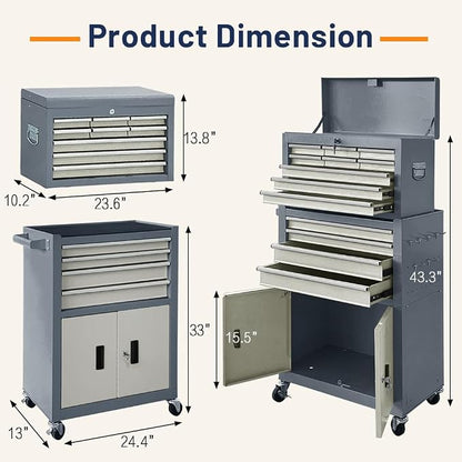 13-Drawer Double Door Rolling Tool Chest, 2 in 1 Detachable Tool Chest - Image 3
