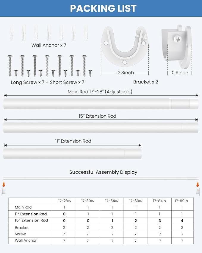 Closet Rods for Hanging Clothes, 17 to 69 Inches Stepless Adjustable Metal - Image 7