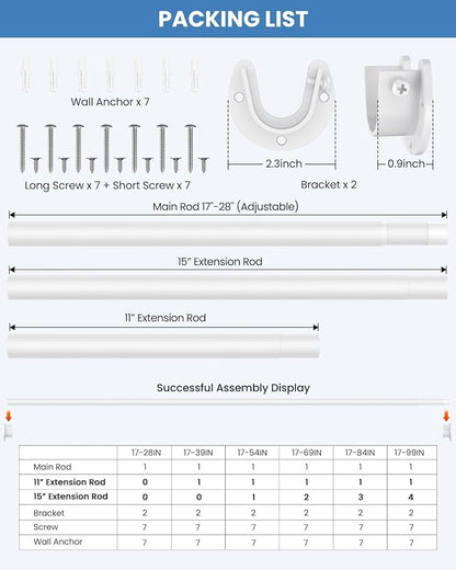 Closet Rods for Hanging Clothes, 17 to 69 Inches Stepless Adjustable Metal - Image 7
