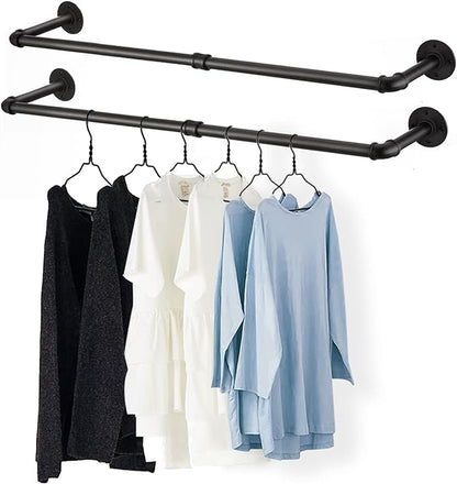 36” Wall Mounted Clothes Rack, Industrial Pipe Black Iron Garment Bar, by Fobule