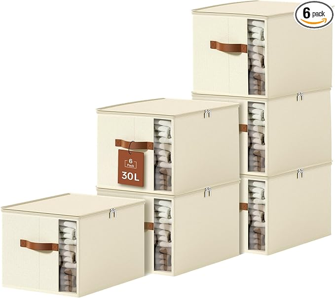 Clothes Storage Bins with Sturdy Frames, Foldable Fabric Clothing Organizer Box by KitHero