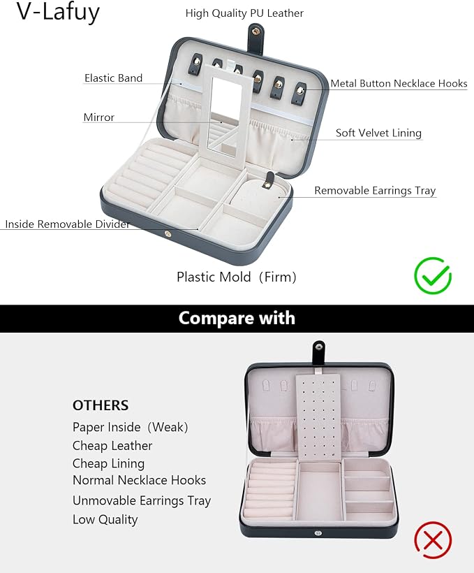 Travel Jewelry Box for Women Travel Jewelry Box Organizer, 2 Tier Portable - Image 3
