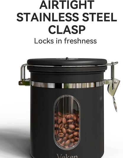 Veken Coffee Canister with Window, Airtight Stainless Steel Kitchen Food - Image 3
