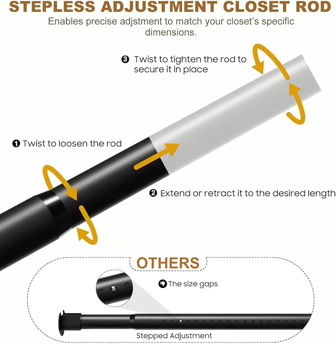 Closet Rods for Hanging Clothes, 16.5 to 74 Inches Adjustable Metal Closet Rod - Image 3