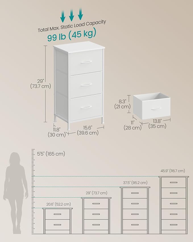 SONGMICS Dresser for Bedroom, Chest of Drawers, 3 Non-Woven Fabric Drawers - Image 2
