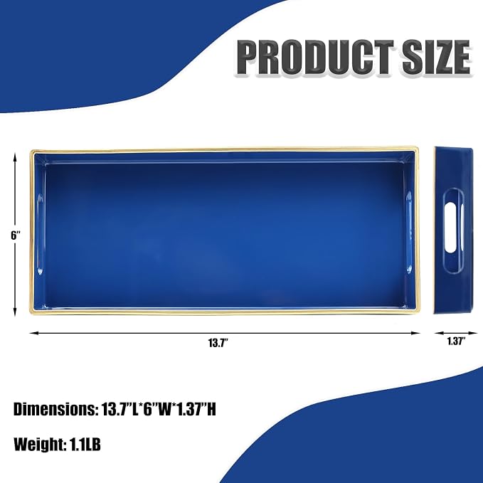 Blue Bathroom Vanity Tray for Countertop, Small Plastic Toilet Tank Versatile - Image 5