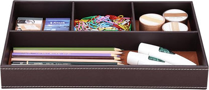 KINGFOM Pu Leather Desk Organizer Tray, 4 Compartment Office Storage Supplies - Image 7