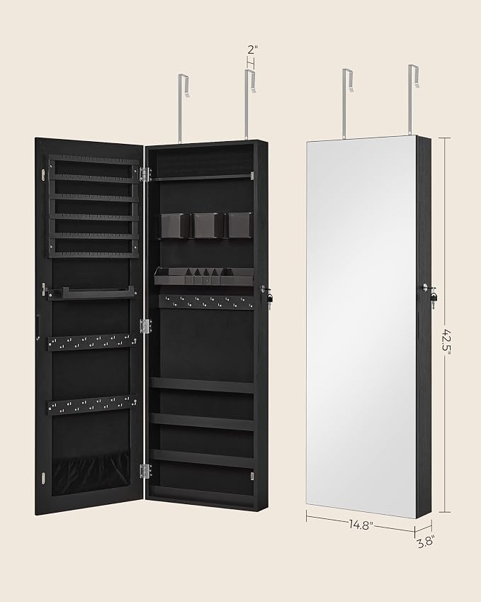 SONGMICS Mirror Jewelry Cabinet Armoire, Wall or Door Mounted Jewelry Storage - Image 6