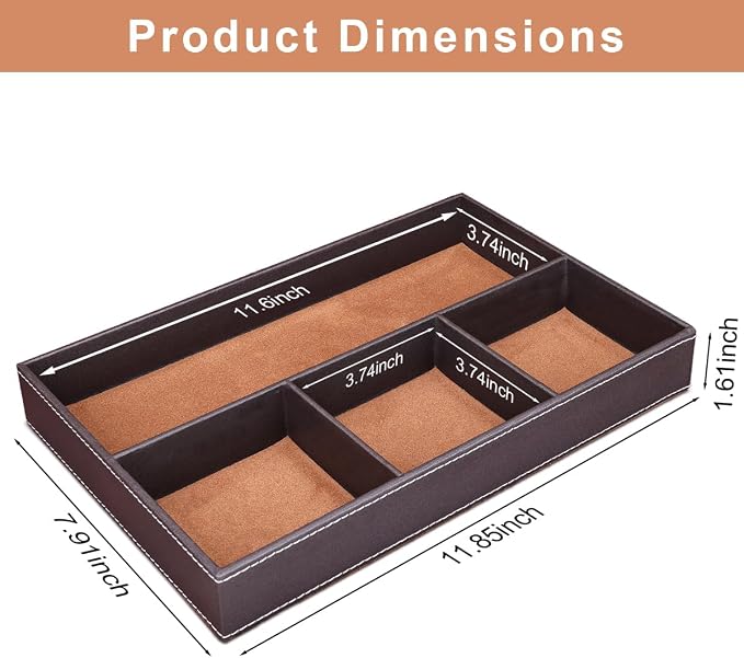 KINGFOM Pu Leather Desk Organizer Tray, 4 Compartment Office Storage Supplies - Image 2